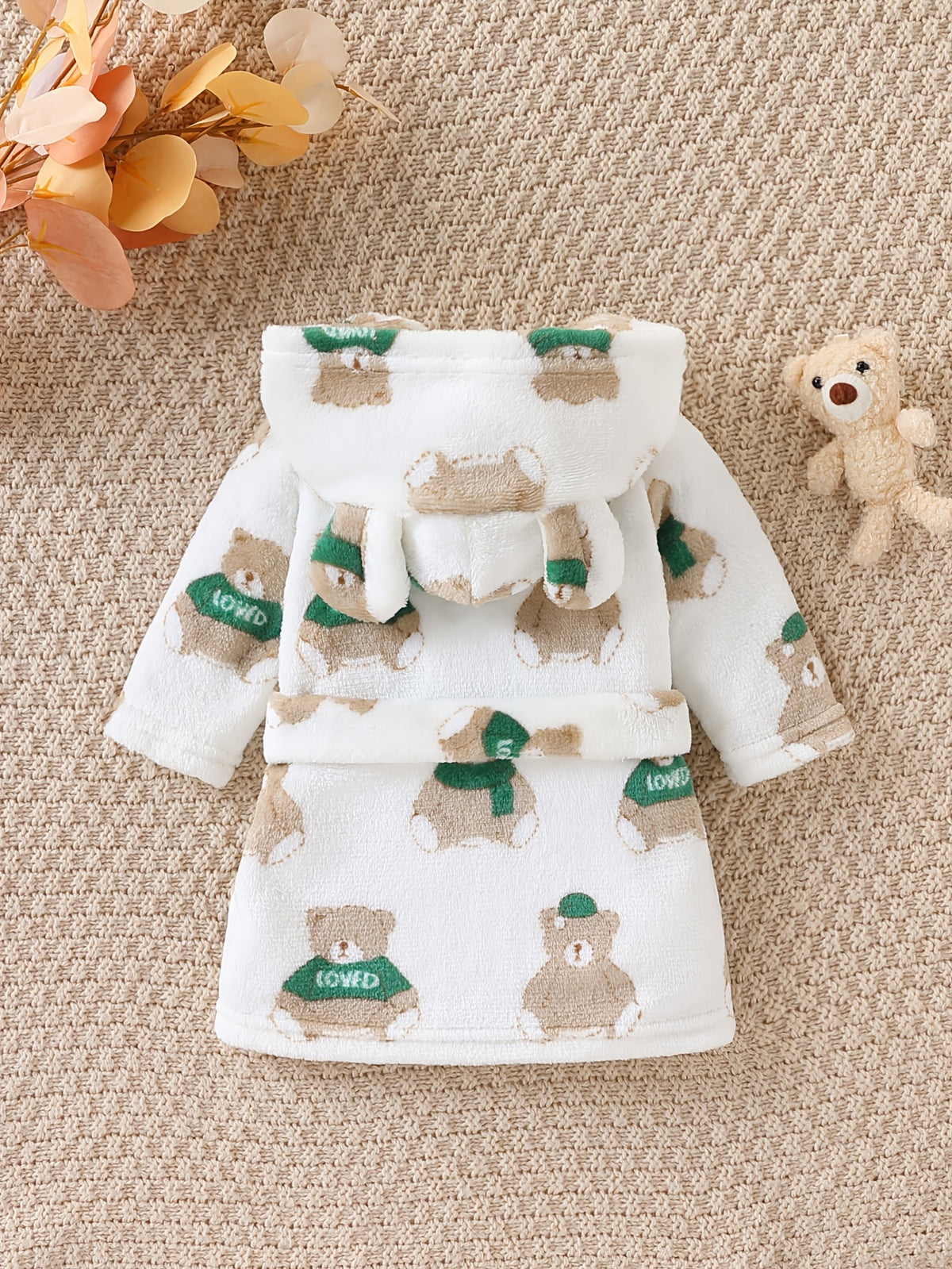 Newborn green hooded flannel dressing gown