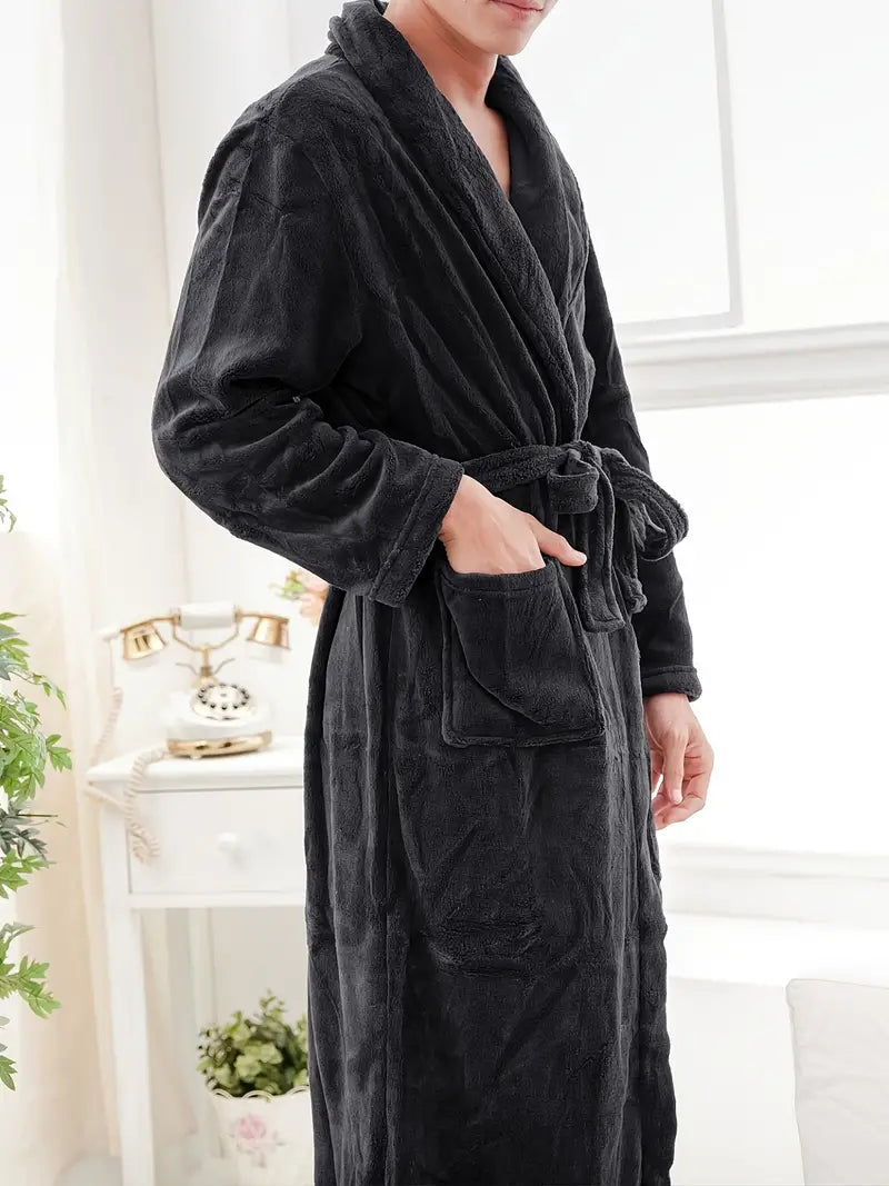 Men's warm towelling bathrobe — Black