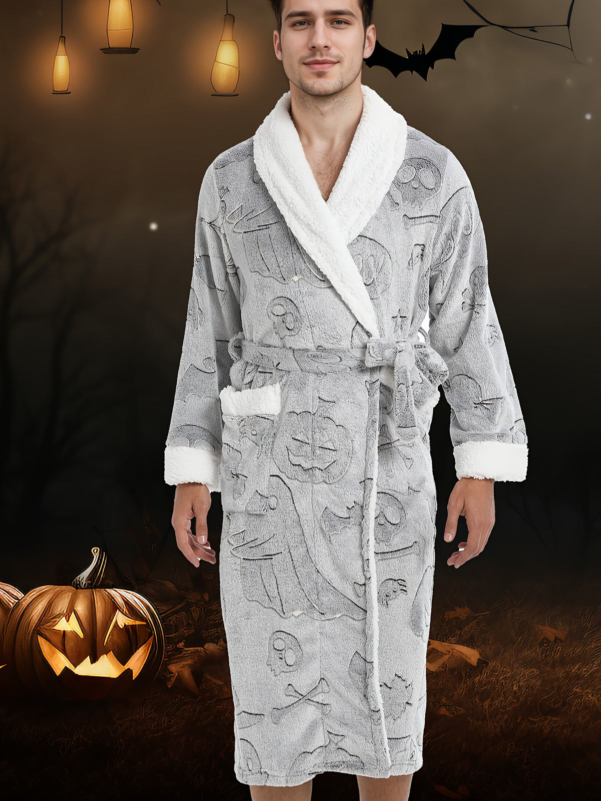 Men's Halloween print fleece dressing gown