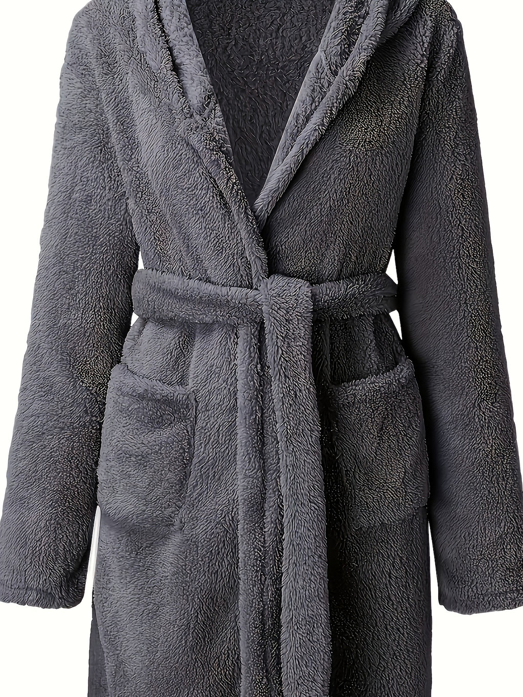 Women's hooded fleece bathrobe with pockets