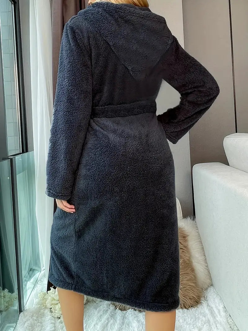 Women's long hooded fleece dressing gown
