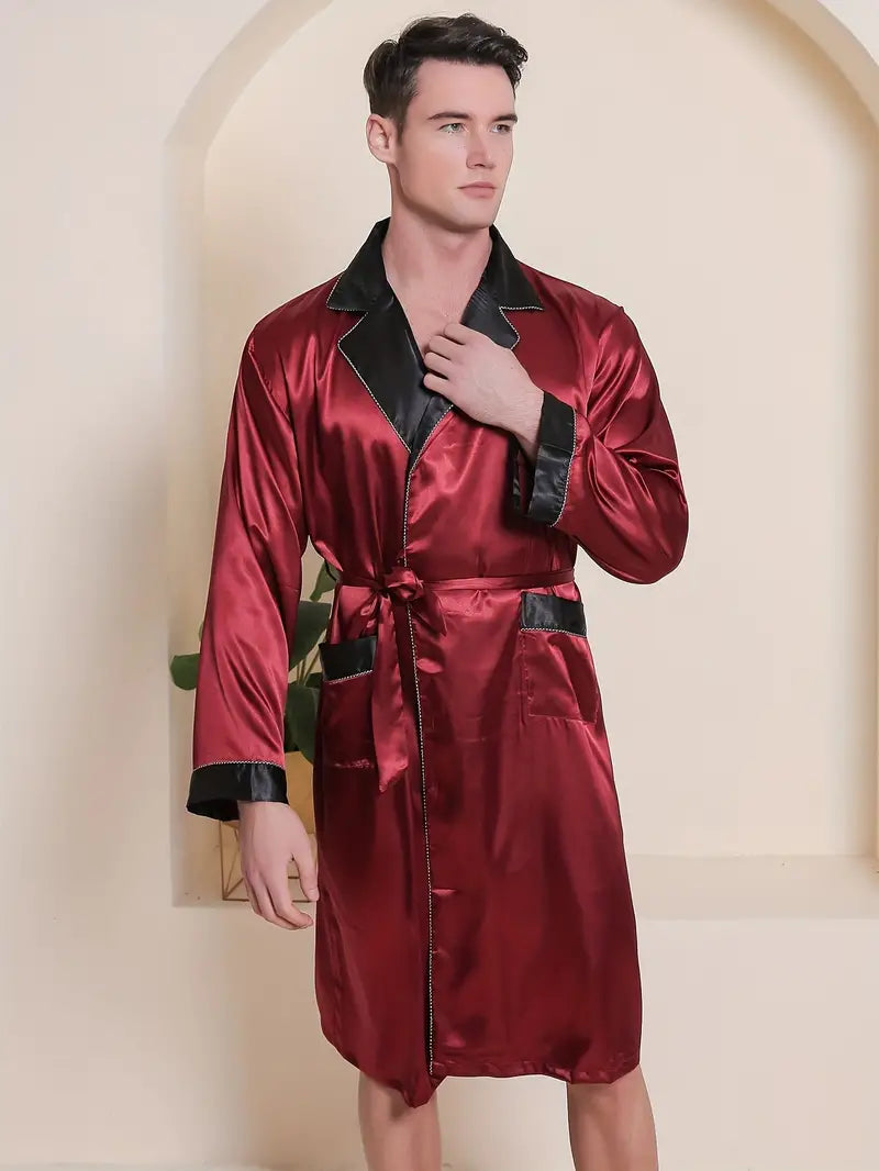 Men's short red luxury dressing gown
