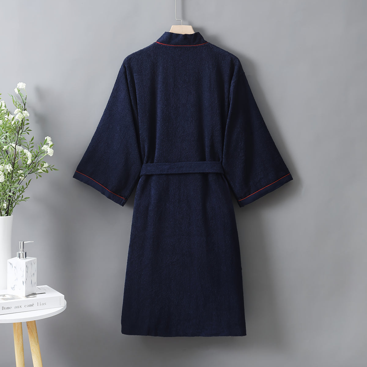 Unisex blue towelling bathrobe