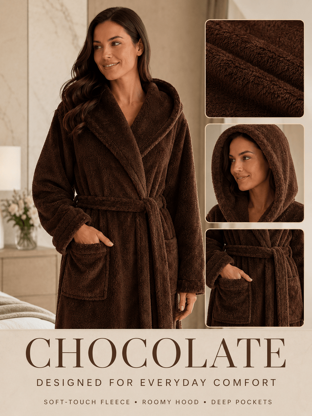 Women's long fleece bathrobe