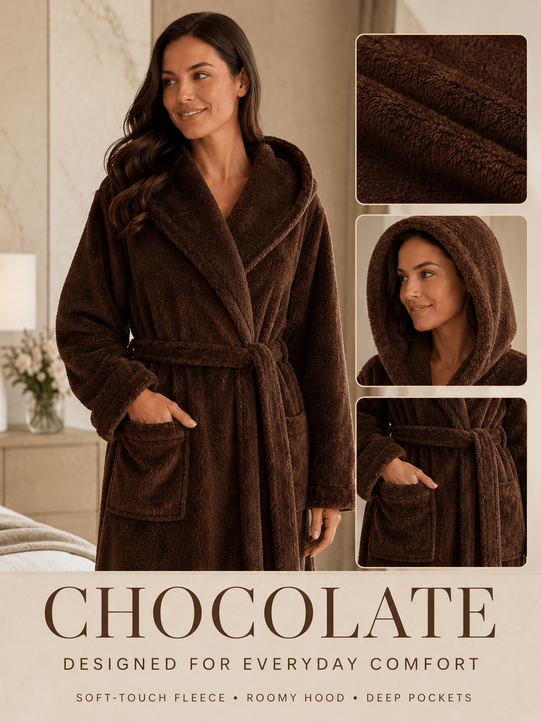 Women's long fleece bathrobe