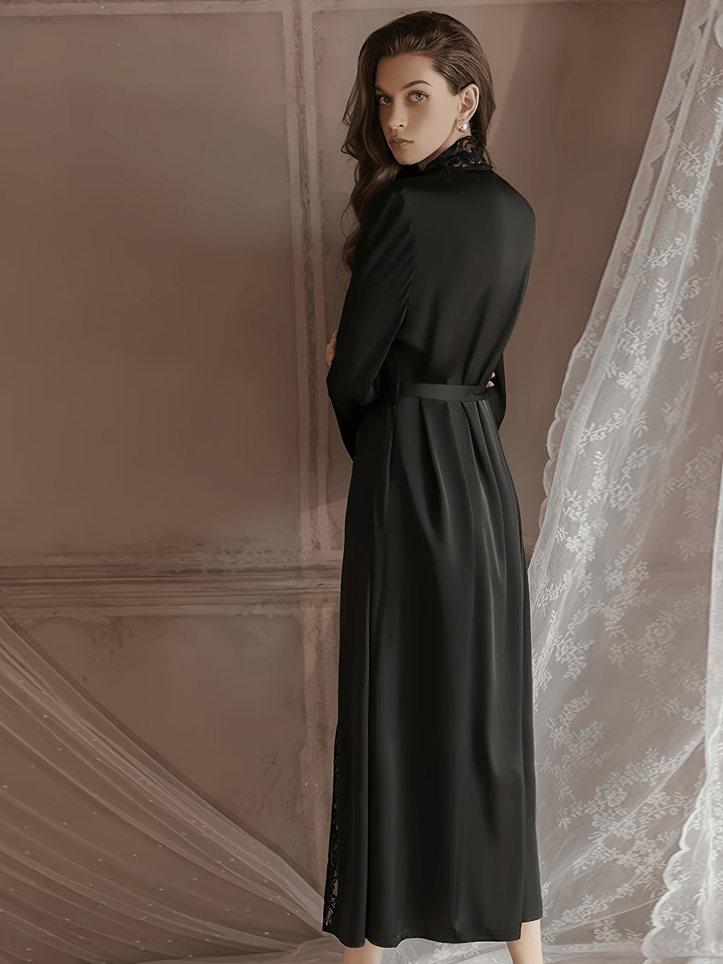 Women's white long satin dressing gown