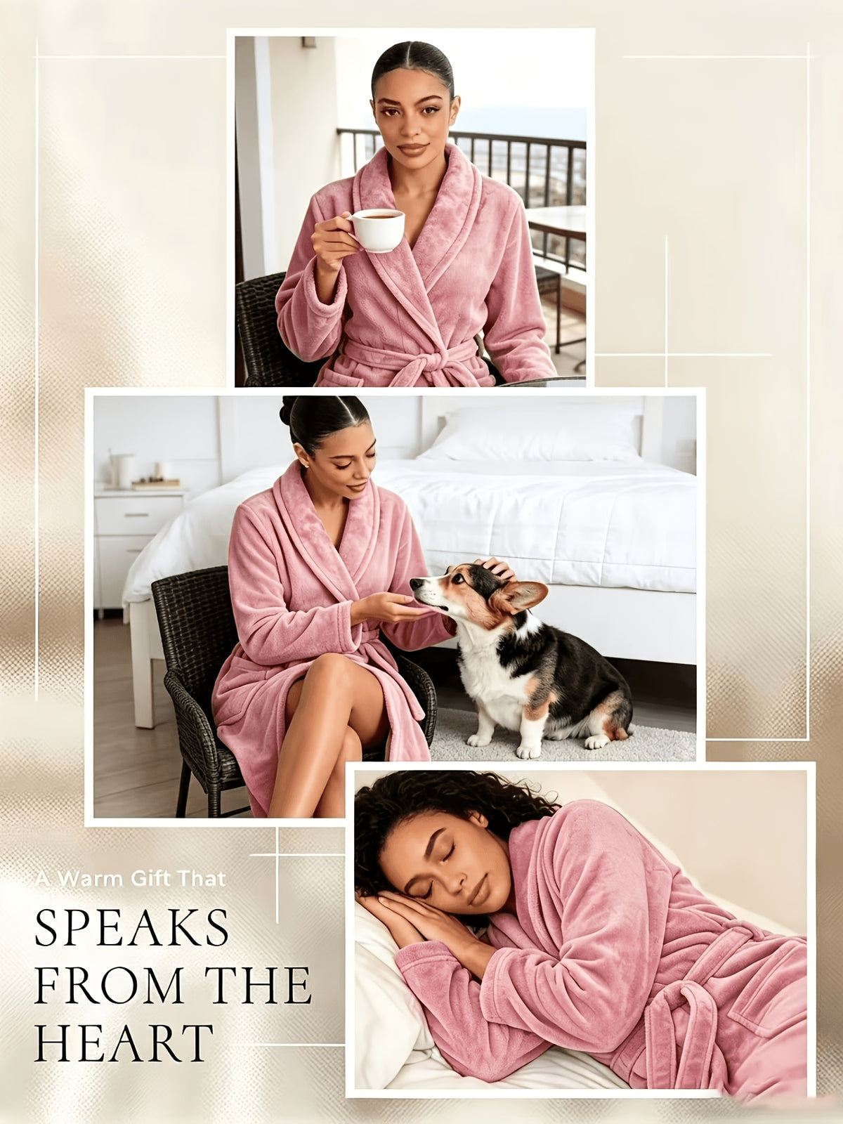 Women's pink flannel dressing gown with pockets