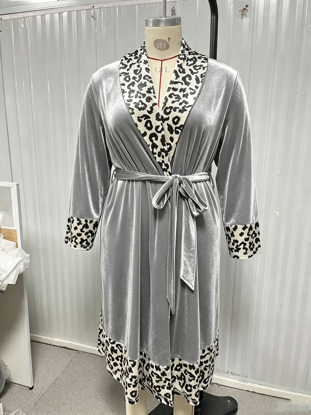 Women's plus size leopard print velvet dressing gown