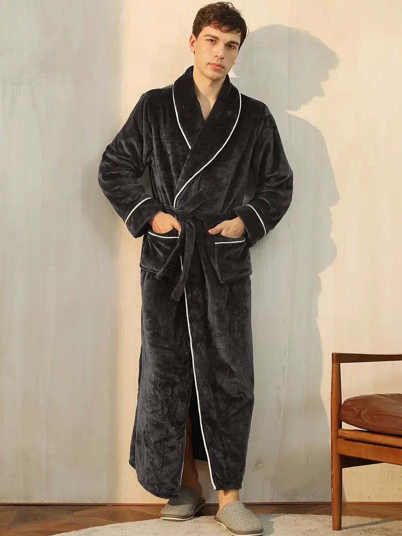 Men's long thick towelling bathrobe