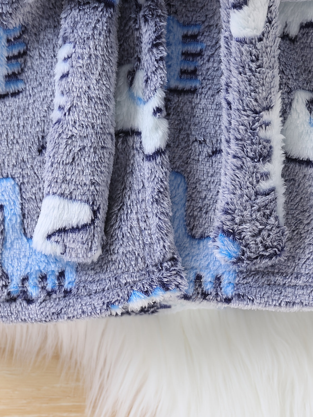 Baby long hooded dinosaur fluffy fleece dressing gown