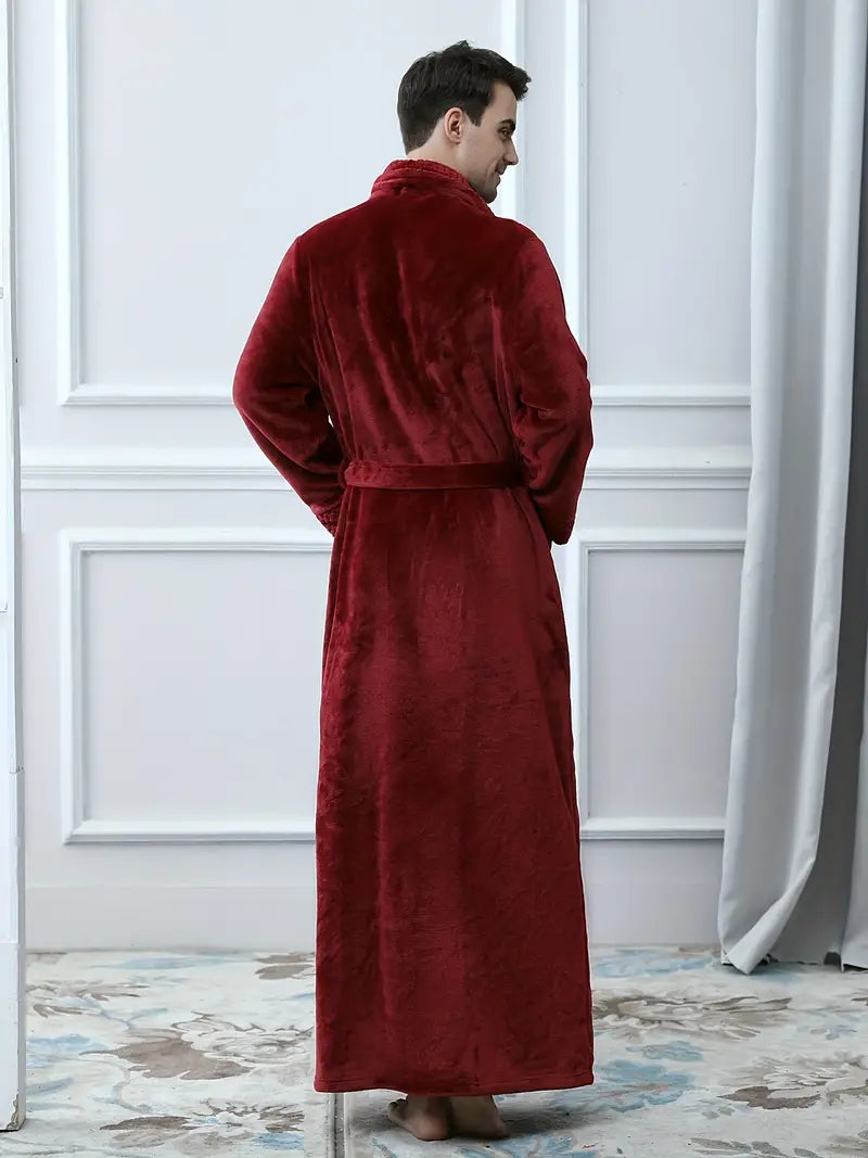 Men's long thick fleece bathrobe, luxury
