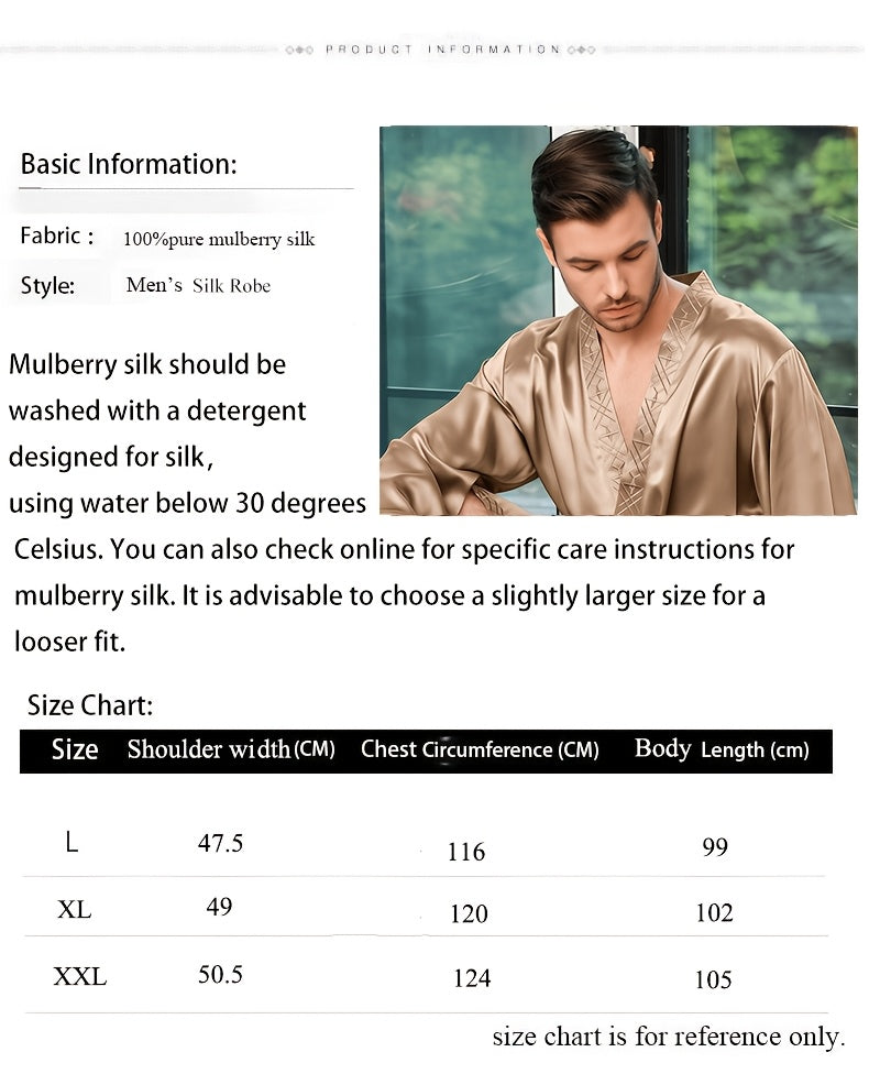 Men's champagne mulberry silk dressing gown