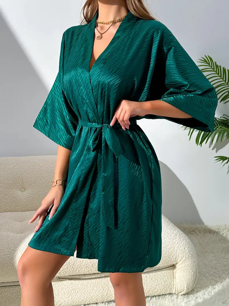 Peignoir Doux en Satin Vert — photo 3