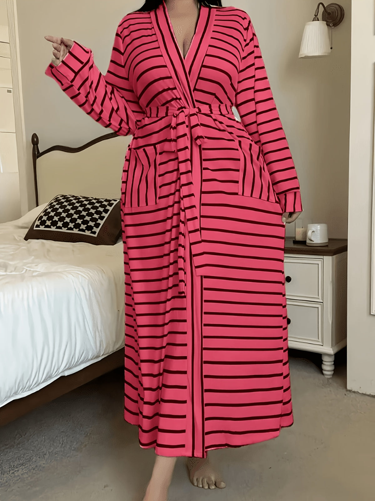 Women's plus size striped dressing gown