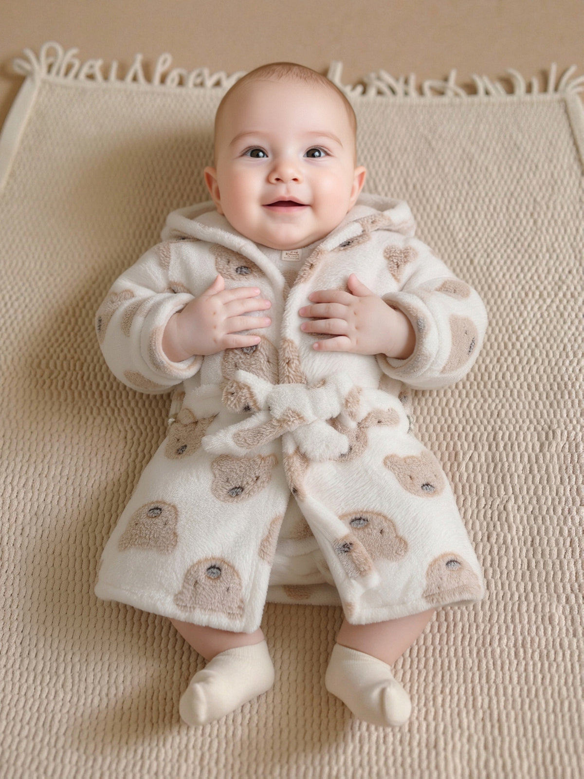 Newborn long hooded fluffy fleece dressing gown