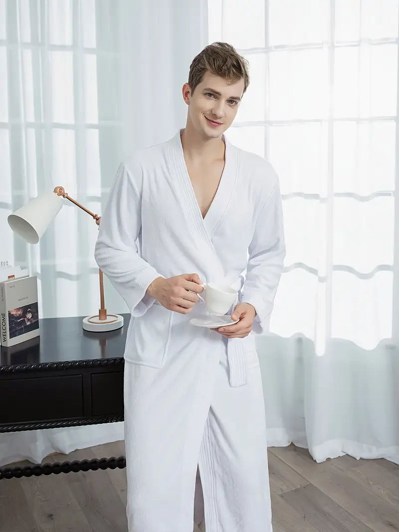 Men's long cotton towel robe
