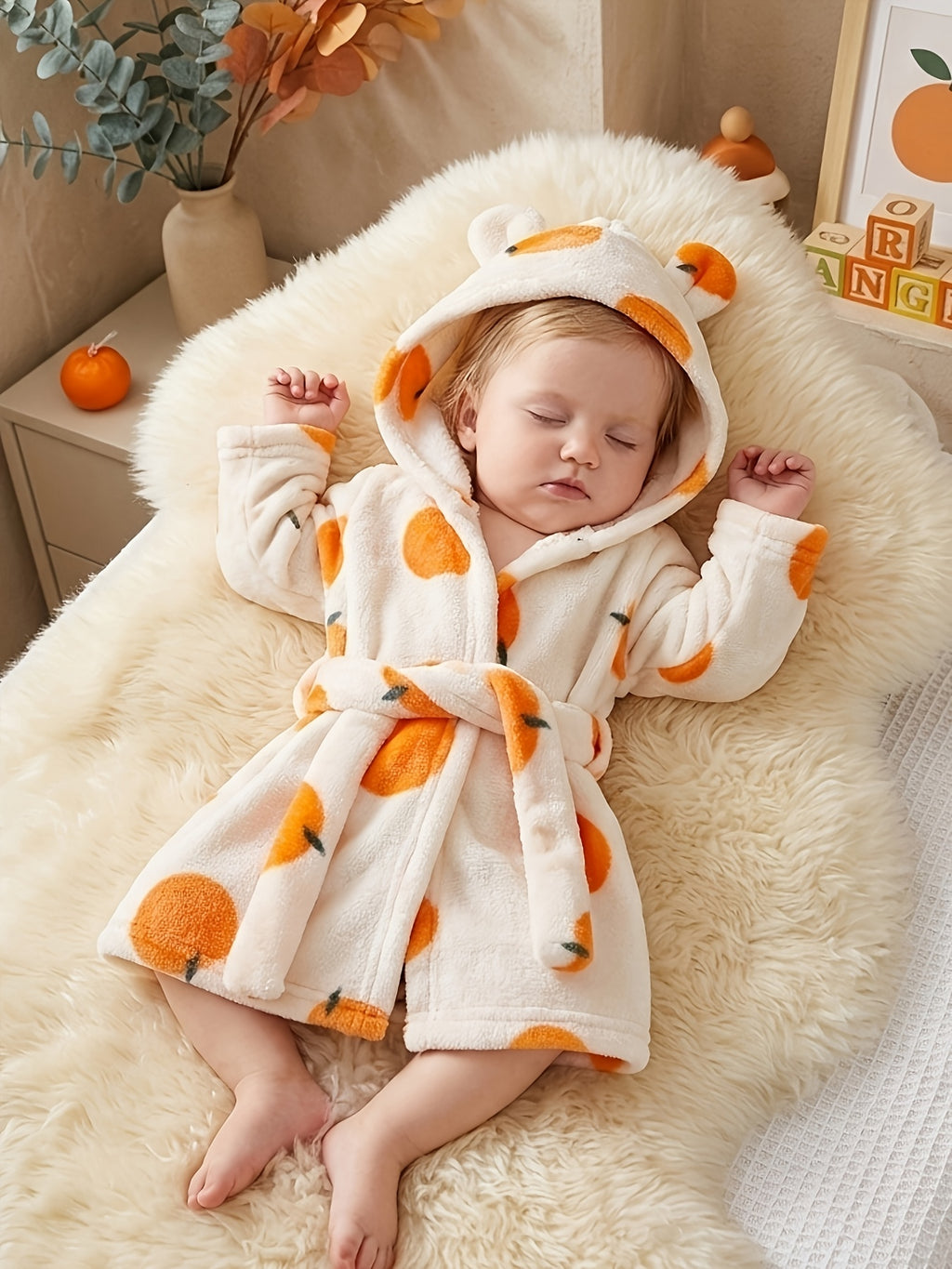 Baby yellow long hooded dressing gown