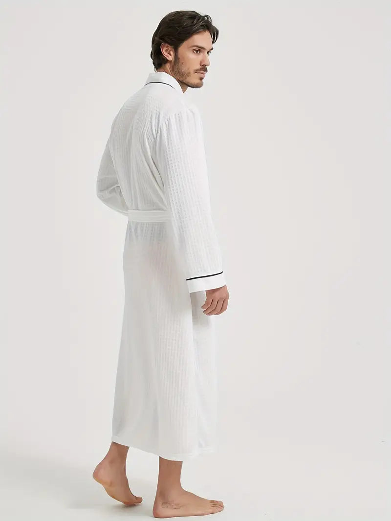 Men's long waffle bathrobe