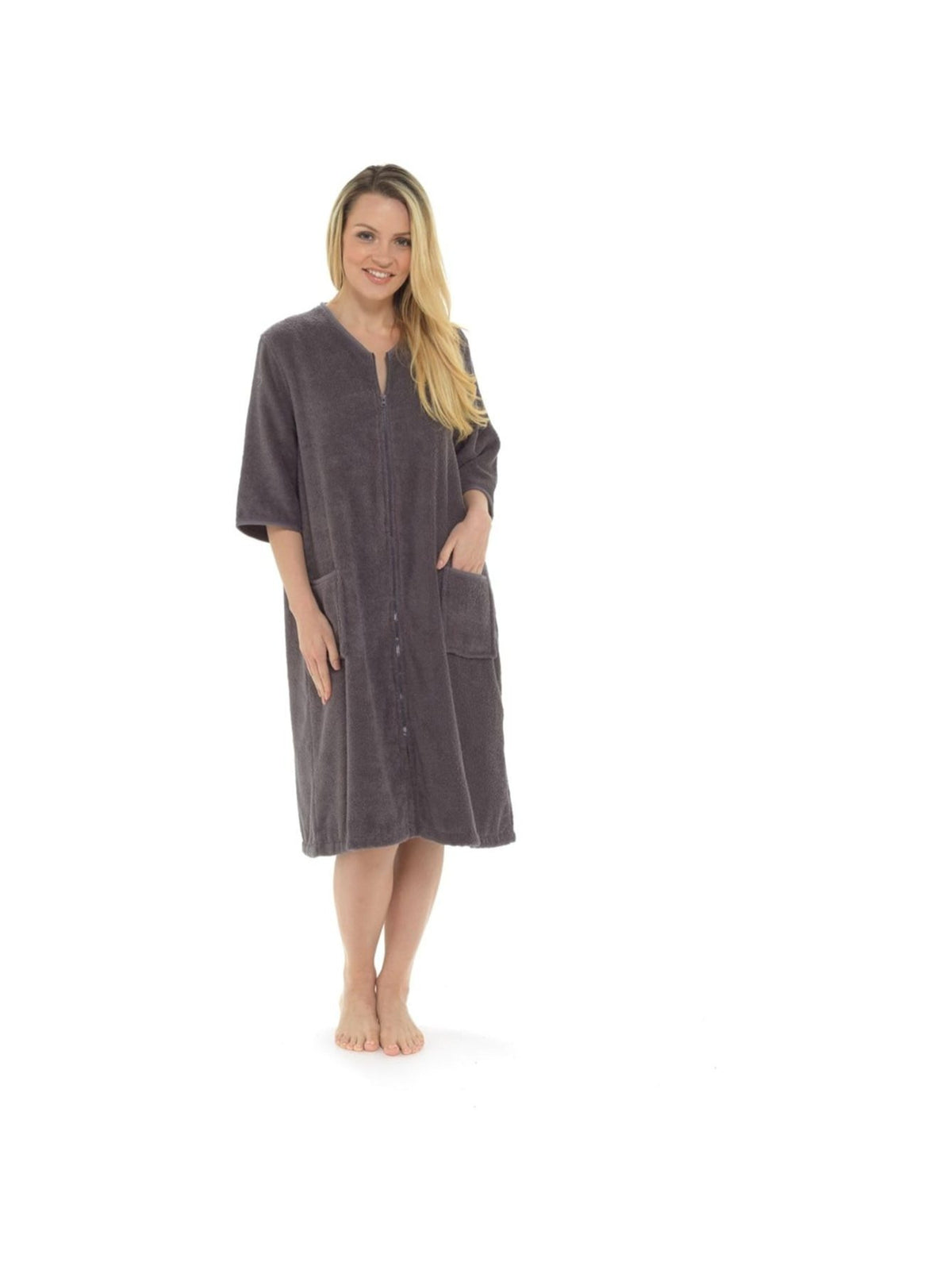 Women's zip-up towelling wrap dressing gown