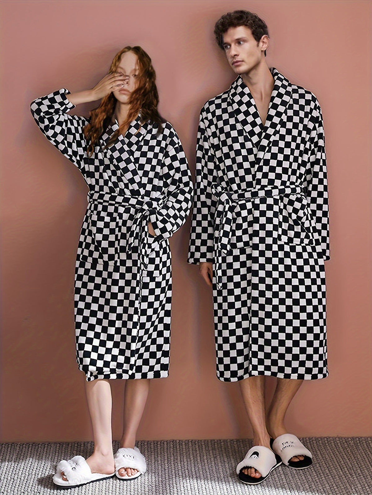 Women's long tartan bathrobe
