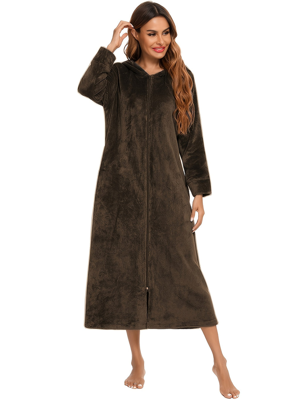 Women's long flannel zip-up dressing gown