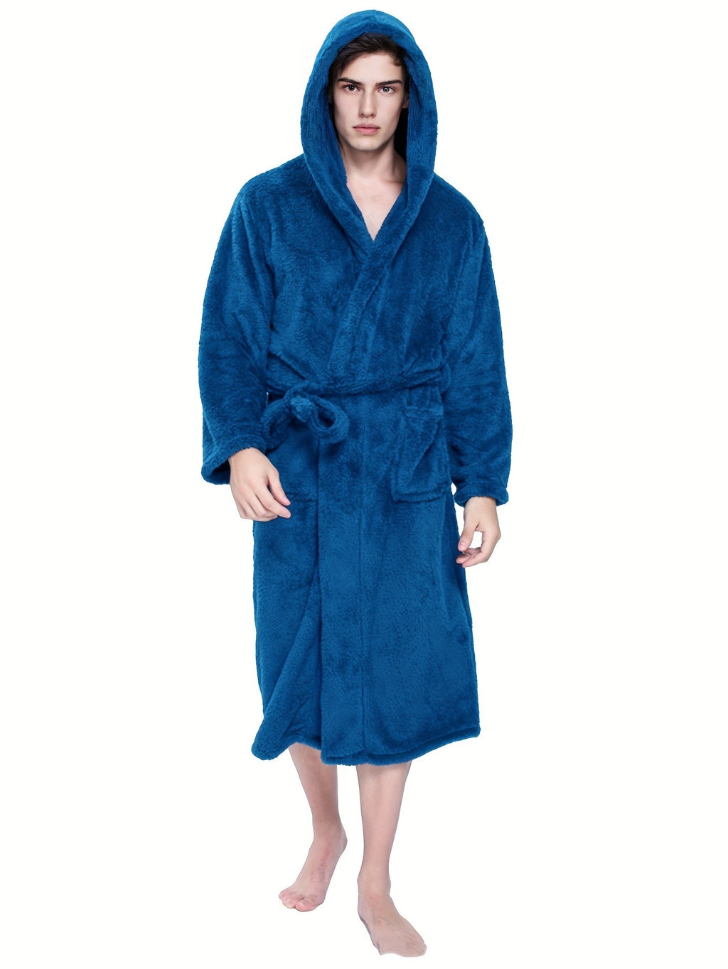 Women's hooded fleece bathrobe, 1-piece set
