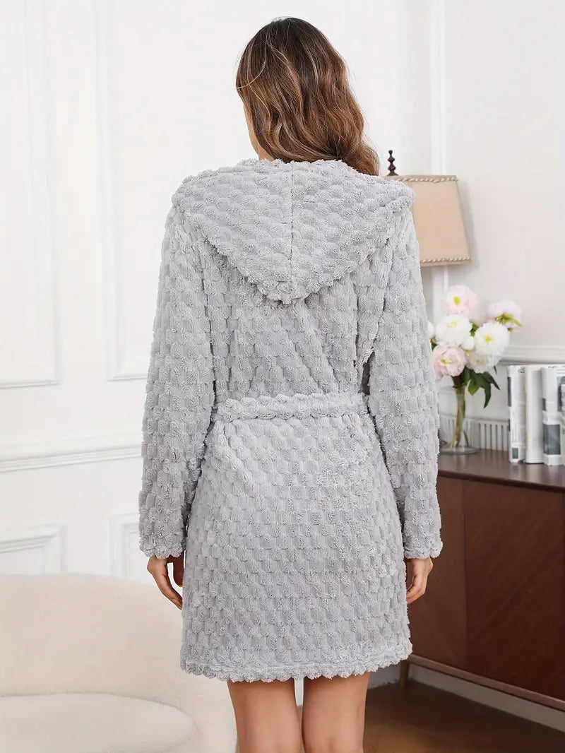 Women's short hooded fleece dressing gown
