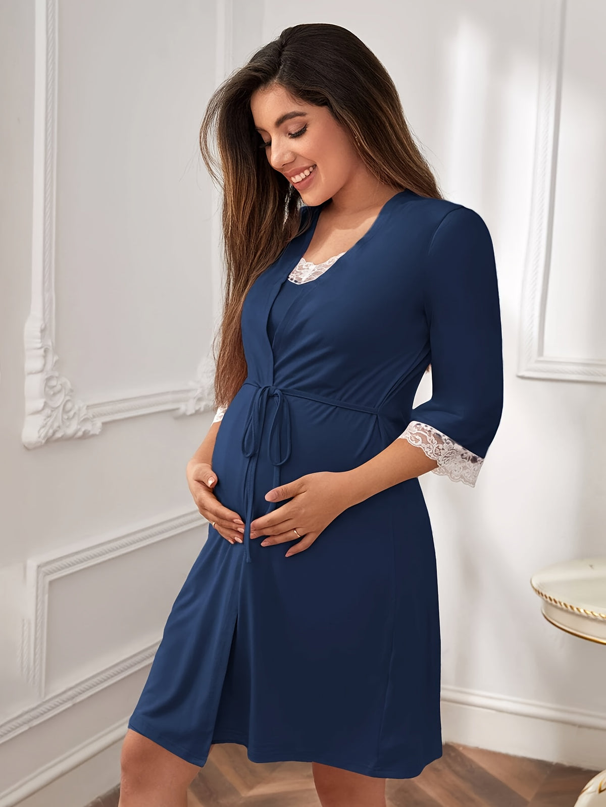 Women's maternity nursing nightdress and robe set