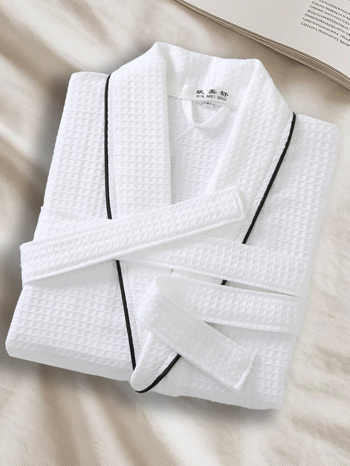 Unisex white tartan waffle bathrobe
