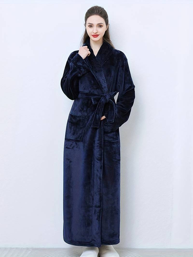 Women's long fleece dressing gown, plain