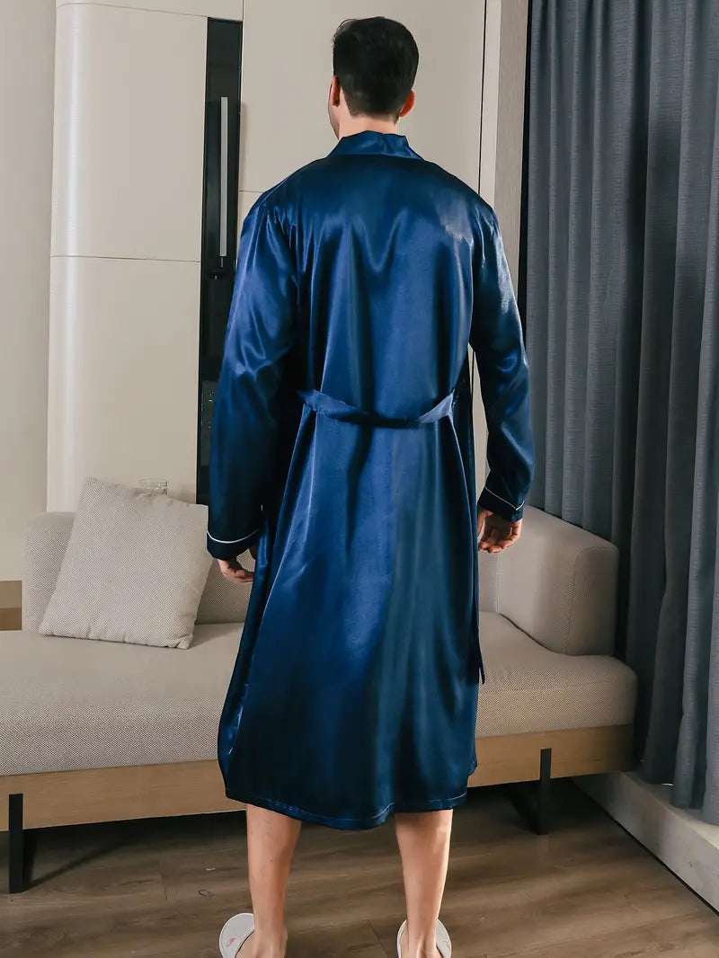 Men's long satin dressing gown