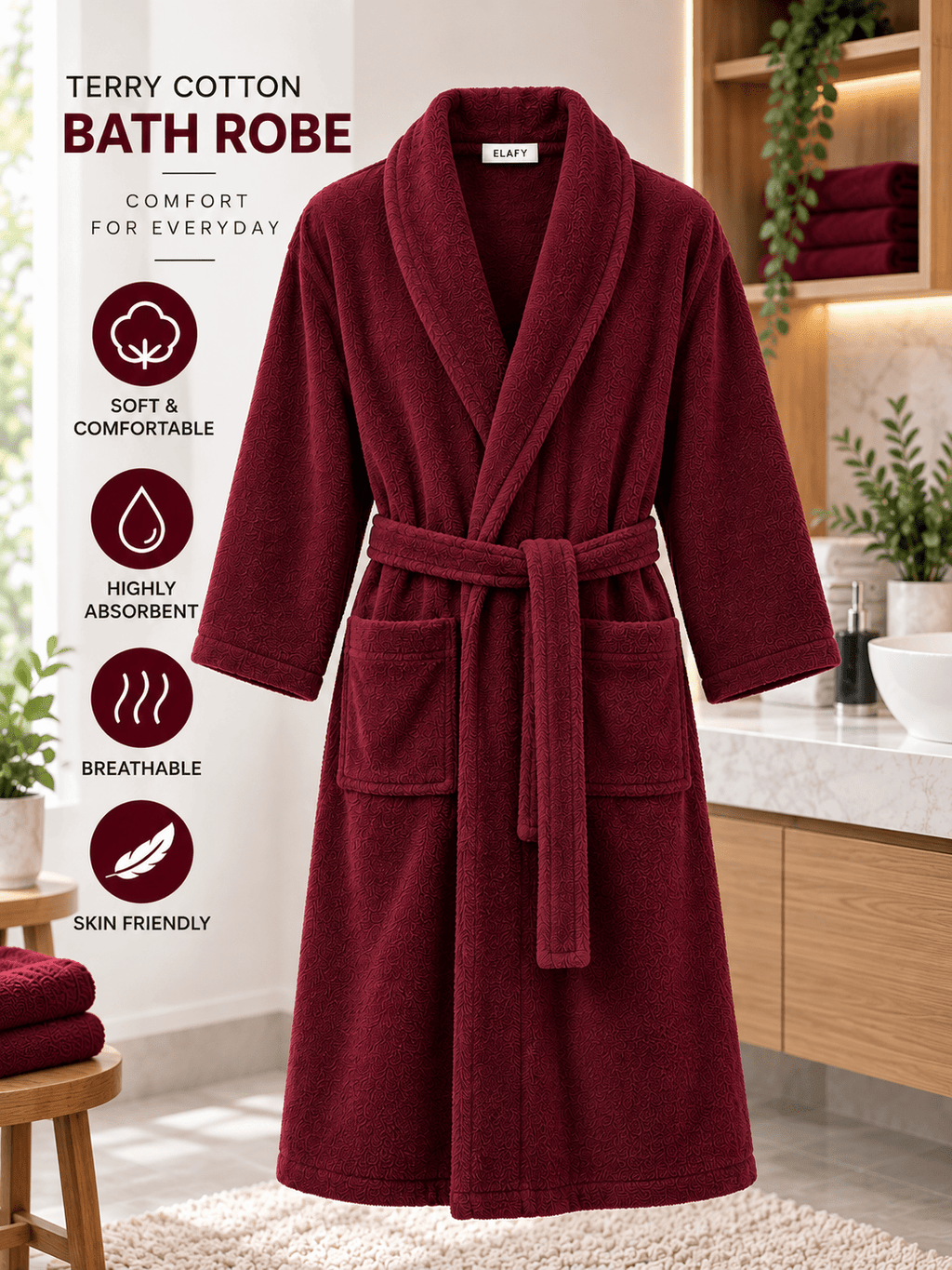 Unisex white terry towelling bathrobe