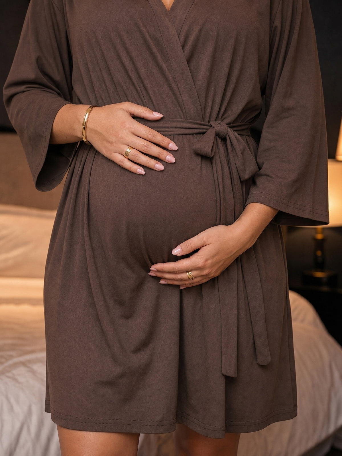 Women's plus size brown maternity dressing gown