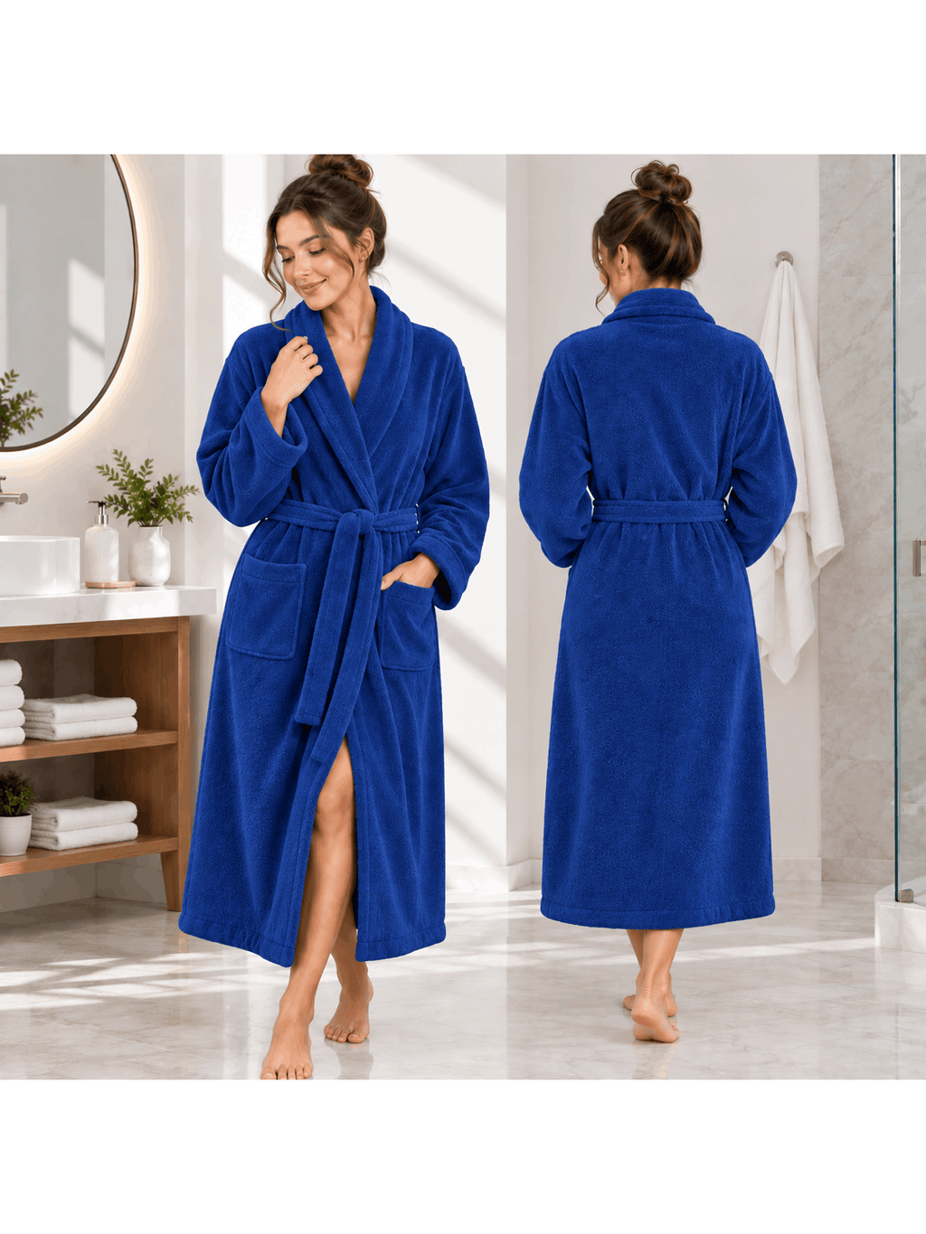Unisex terry towelling bathrobe with a shawl collar
