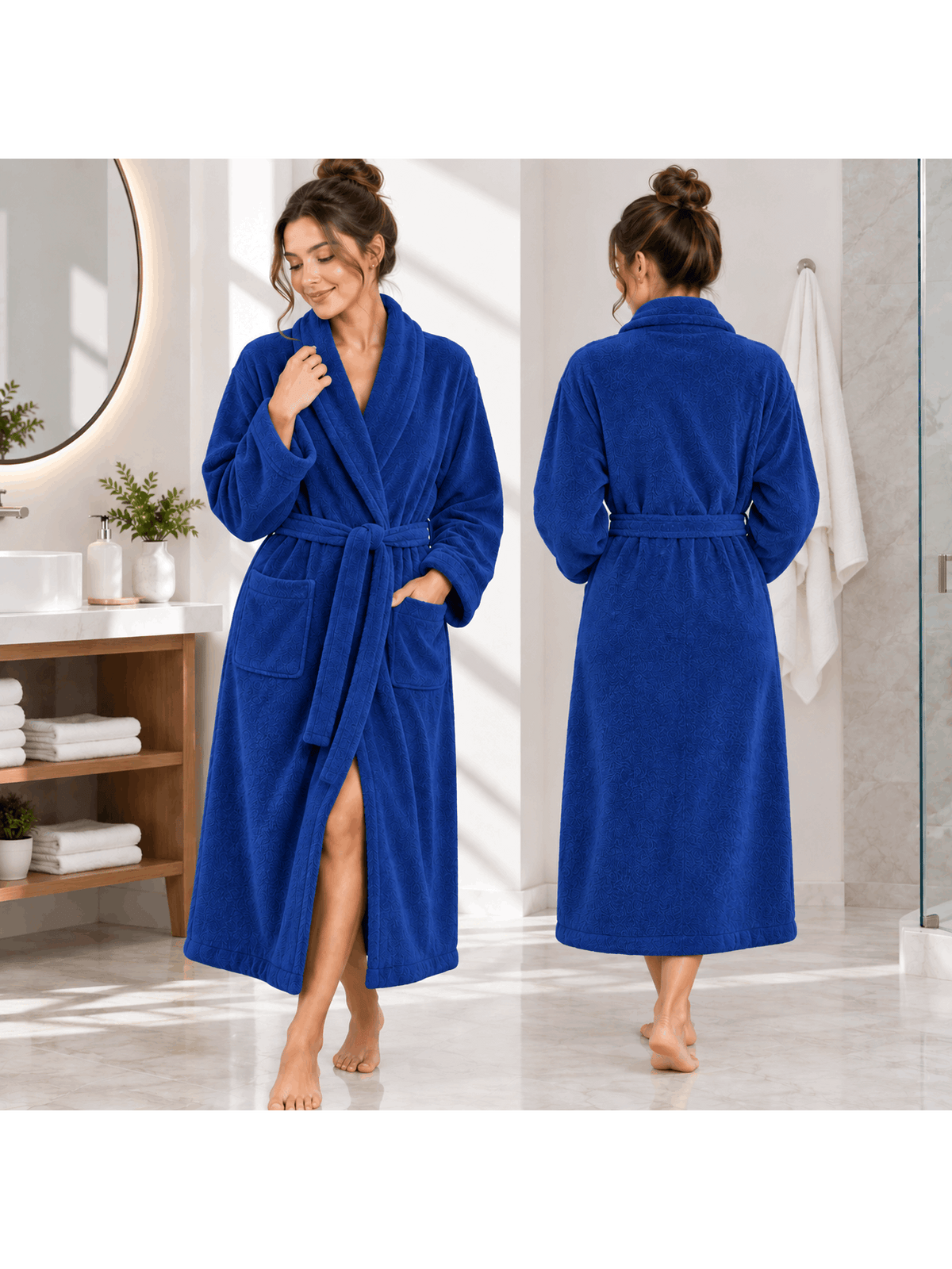 Unisex terry towelling bathrobe with a shawl collar