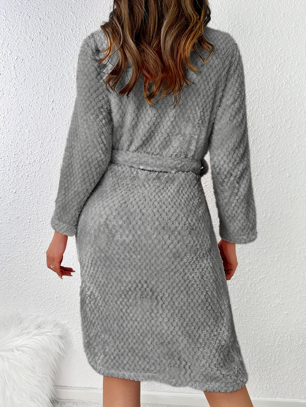 Women's grey hooded flannel dressing gown