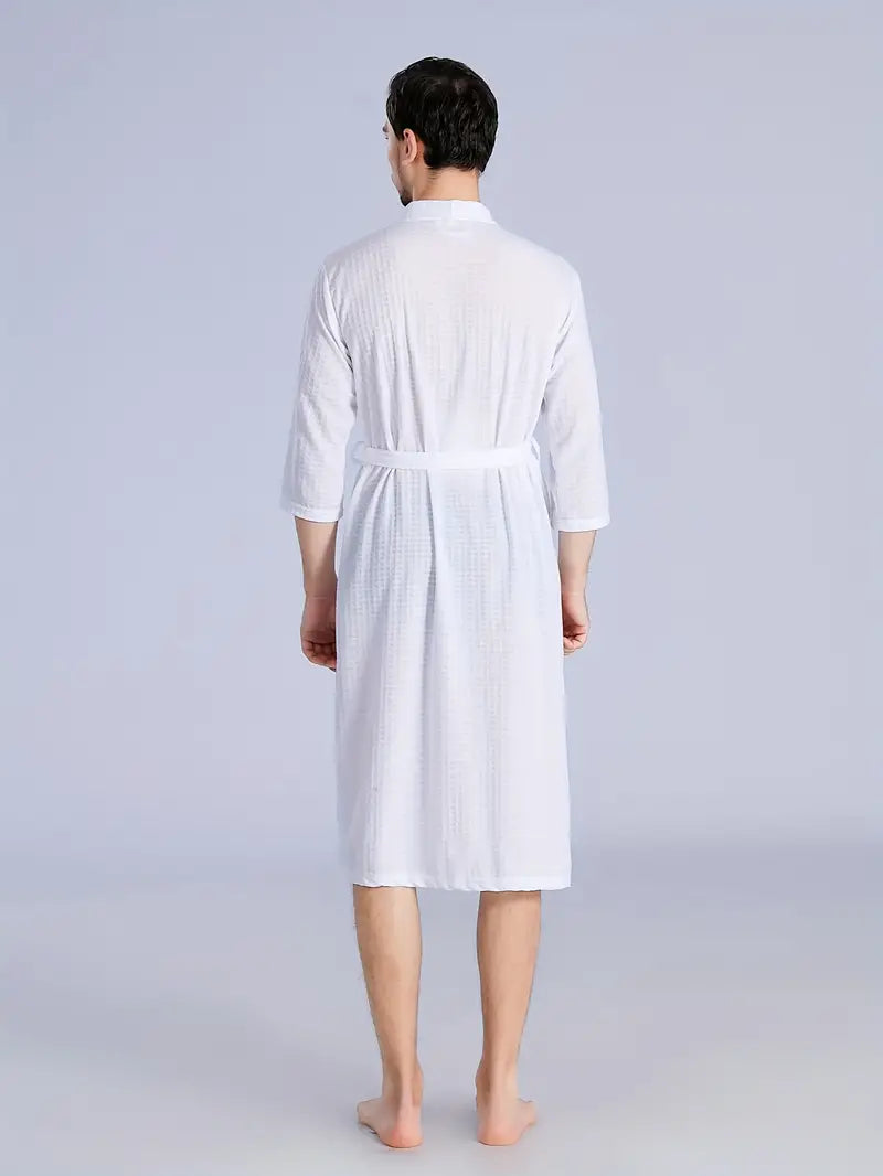 Men's short waffle bathrobe