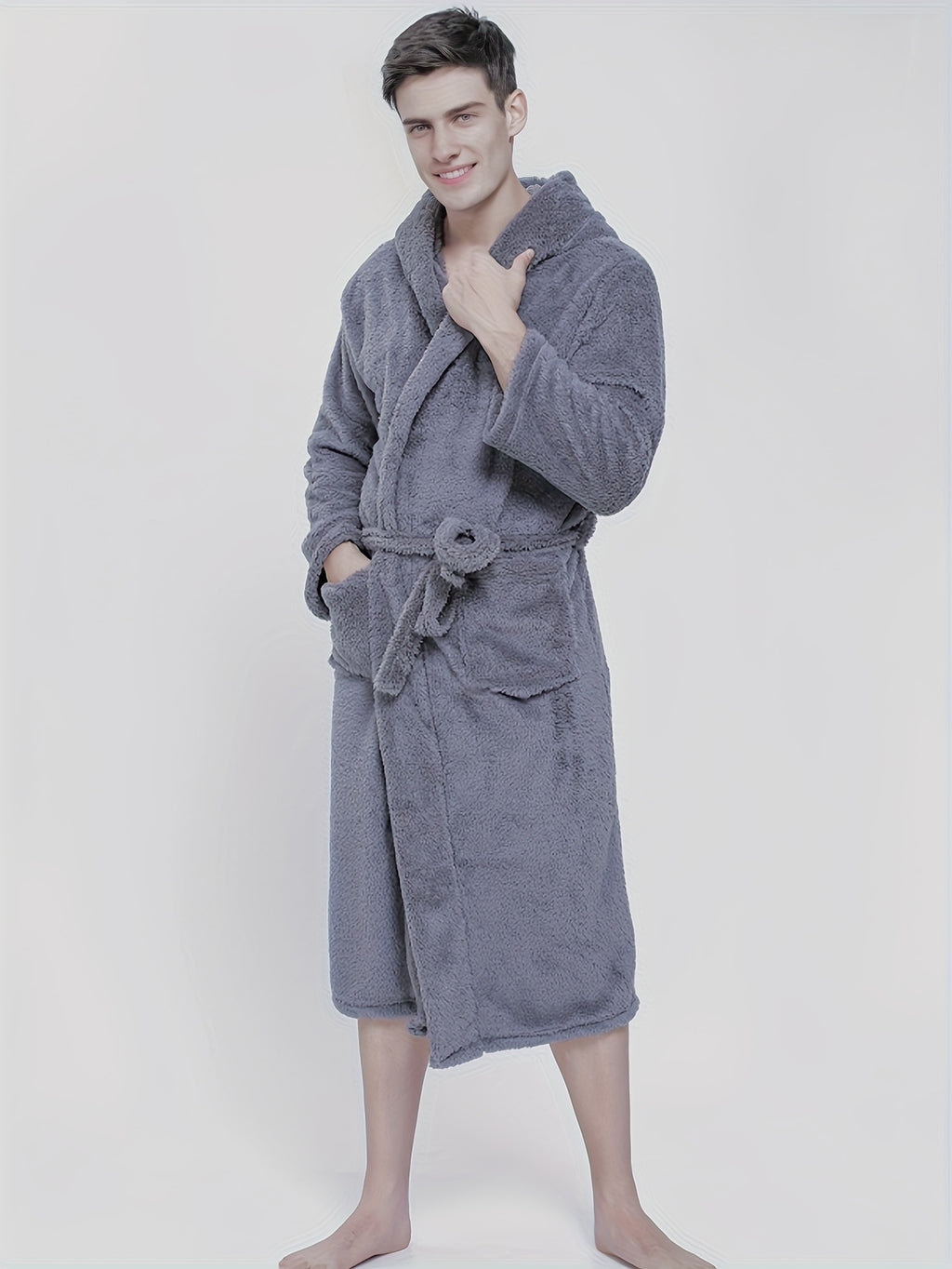 Women's hooded fleece bathrobe, 1-piece set
