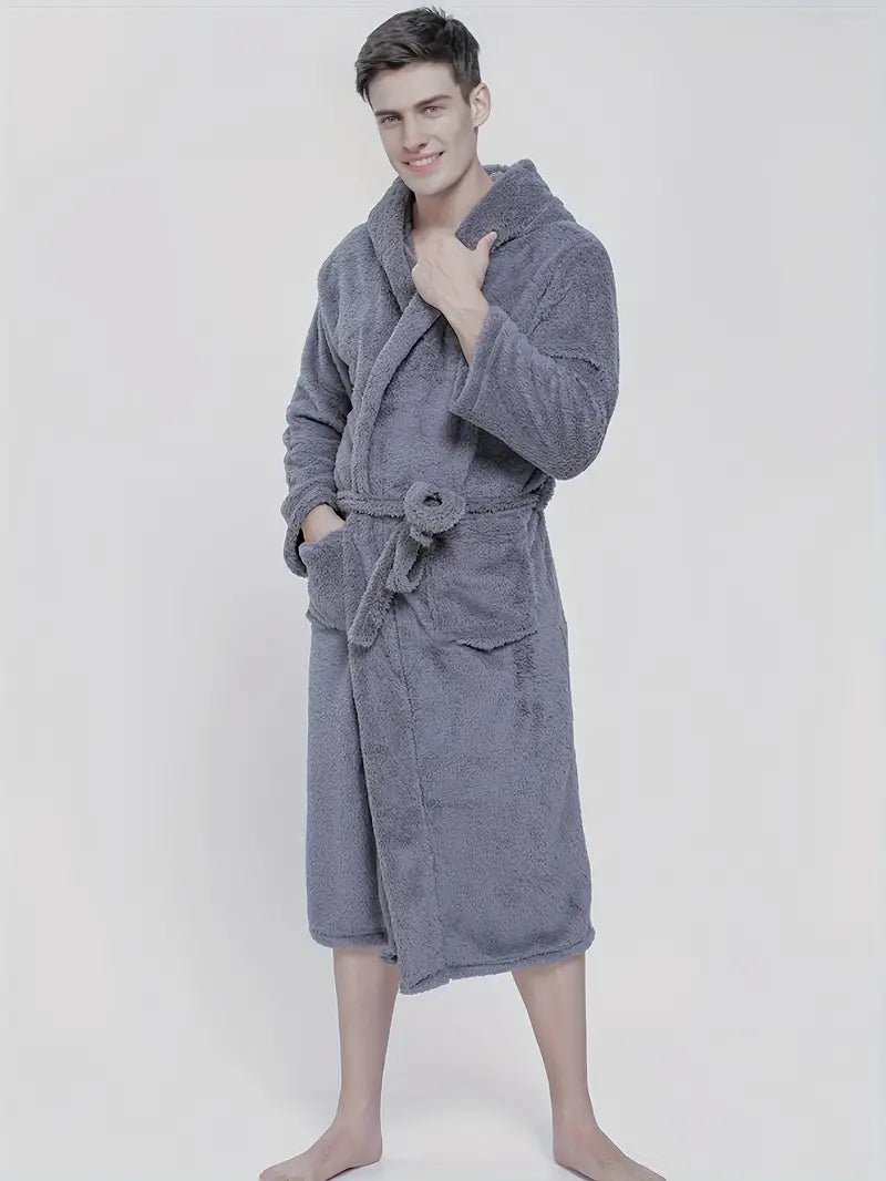 Men's soft warm hooded towelling bathrobe