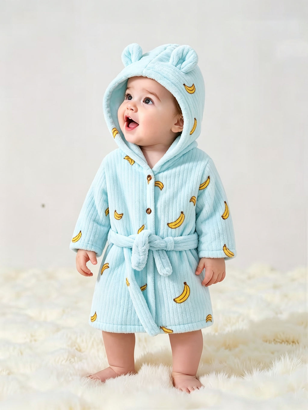 Girls' blue hooded flannel dressing gown