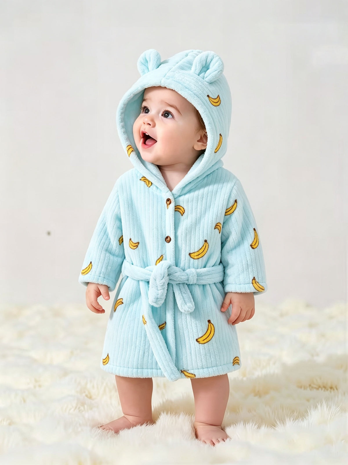 Girls' blue hooded flannel dressing gown