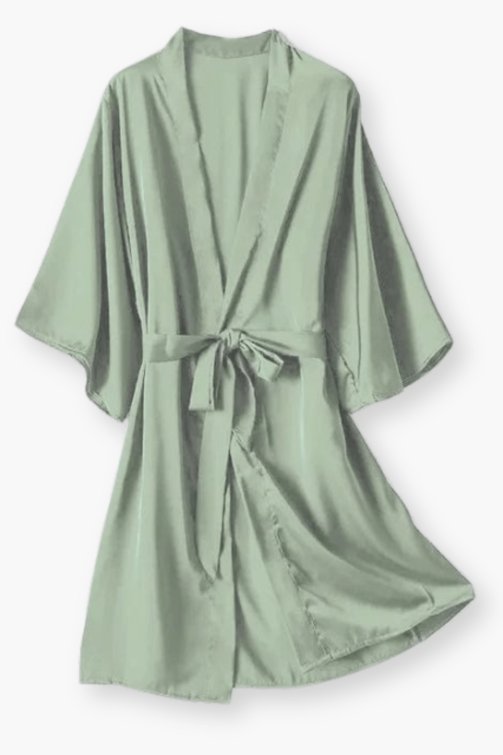 Women's short satin kimono robe — Light green