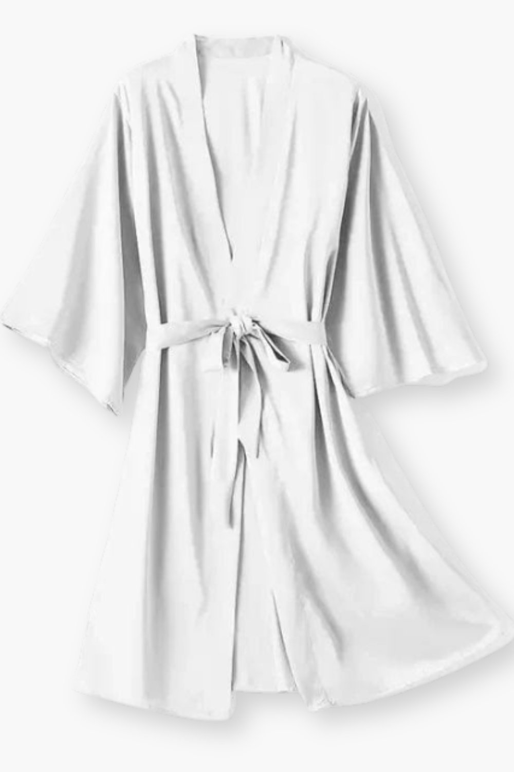 Women's short satin kimono robe — White