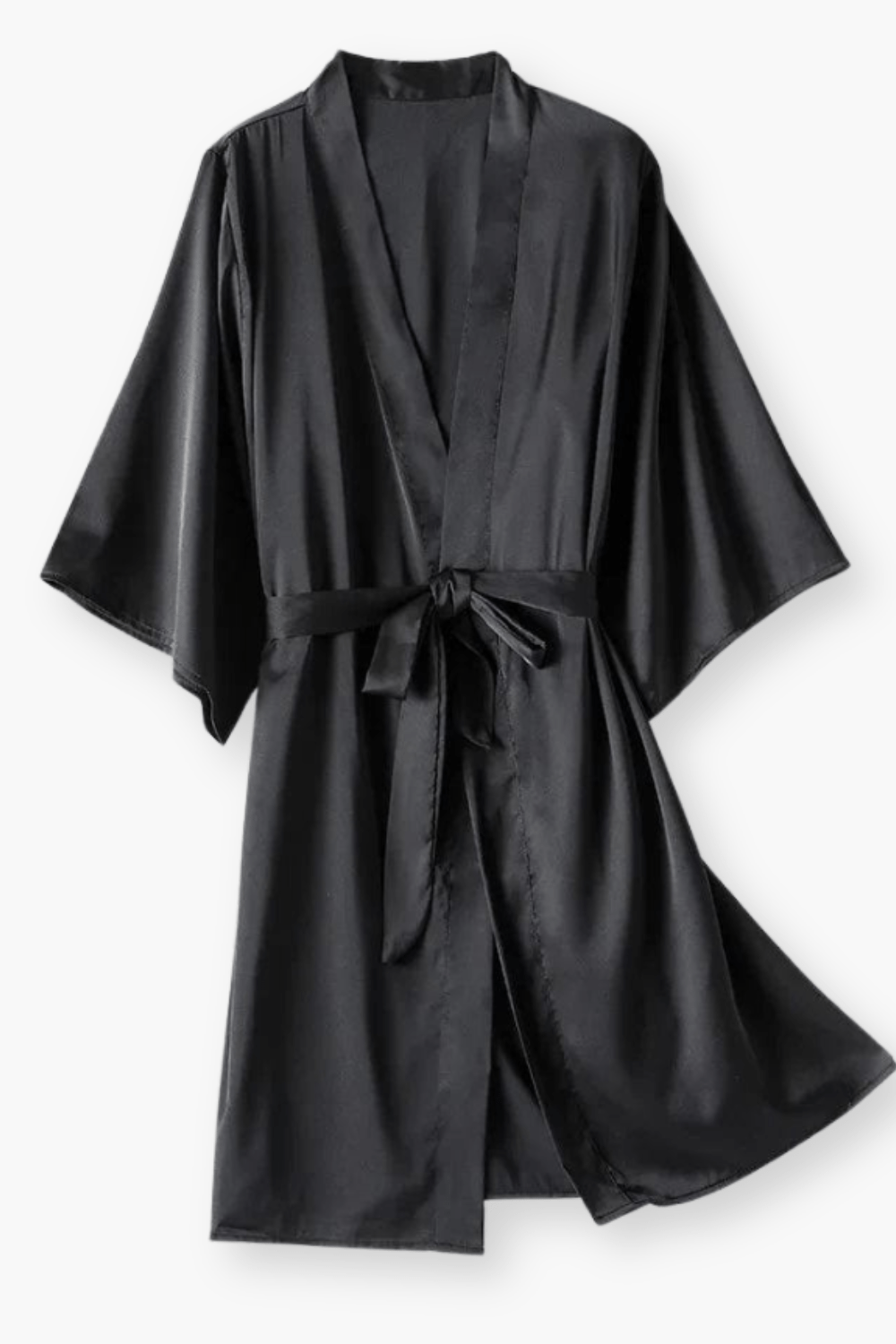 Women's short satin kimono robe — Black