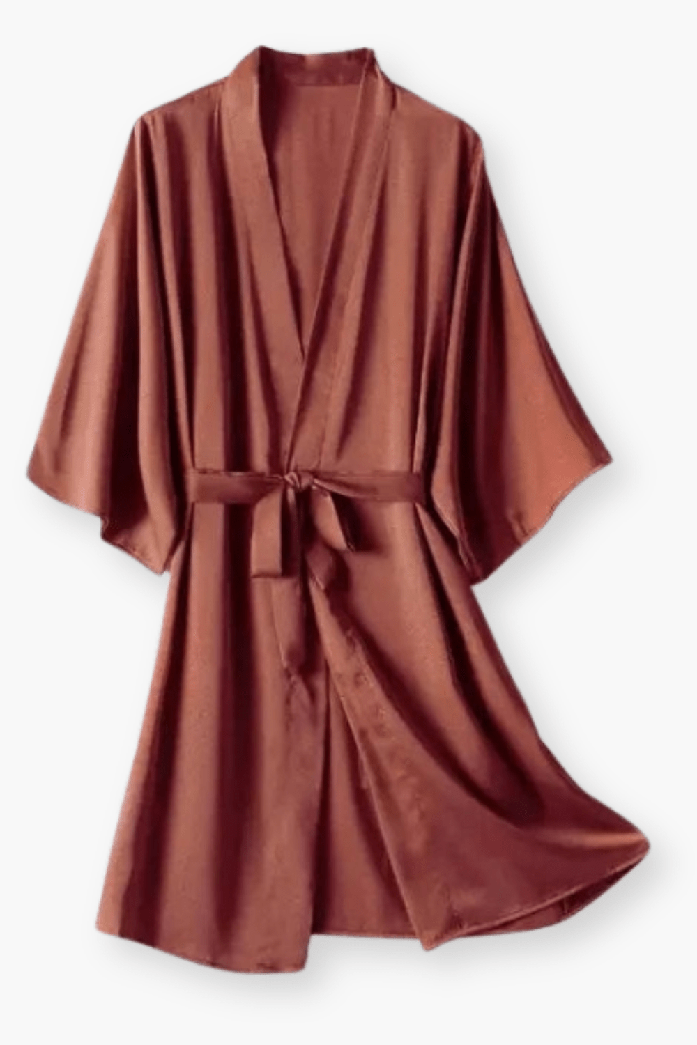 Women's short satin kimono robe — Brown
