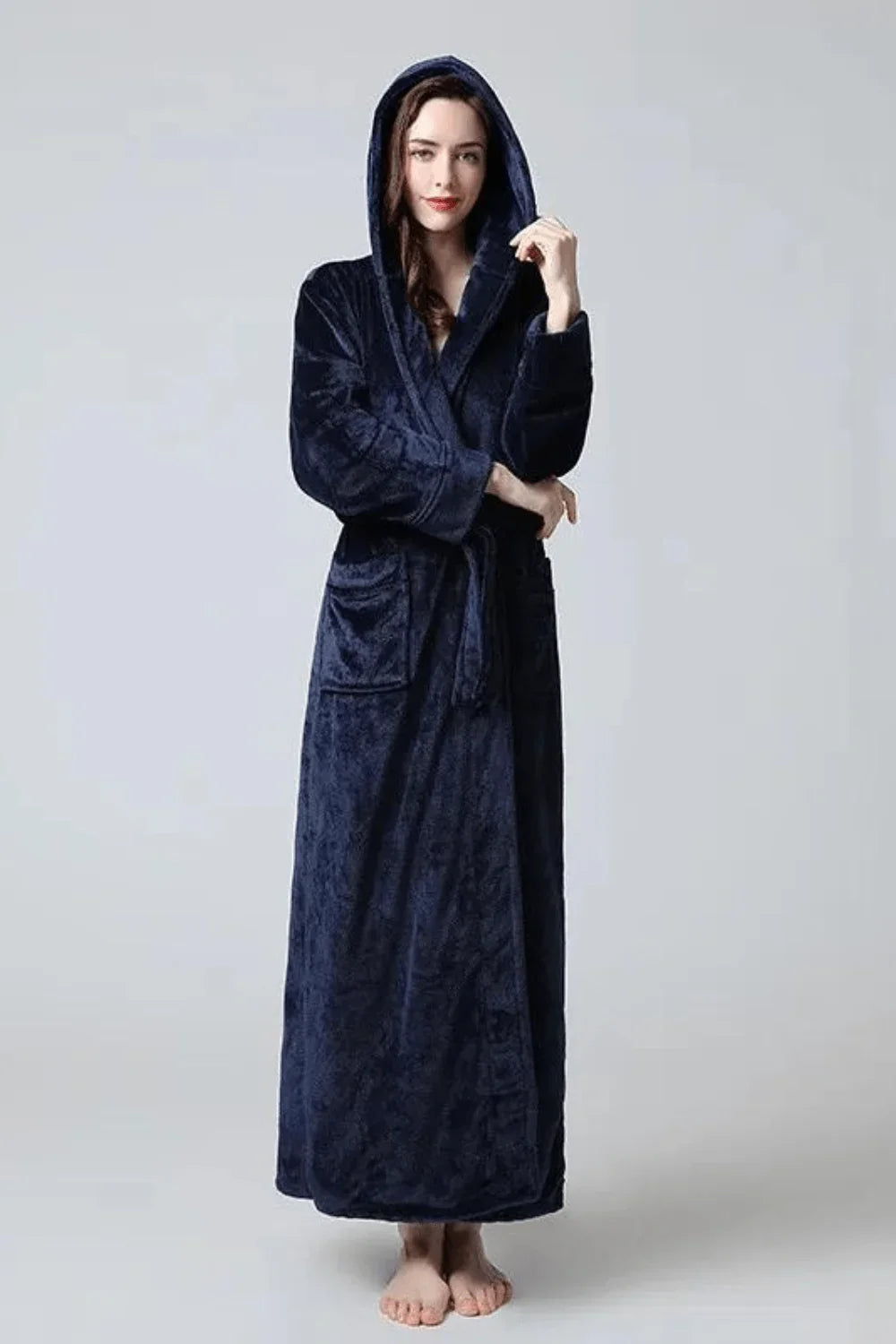 Peignoir chaud long femme en polaire ultra douce — coloris bleu marine